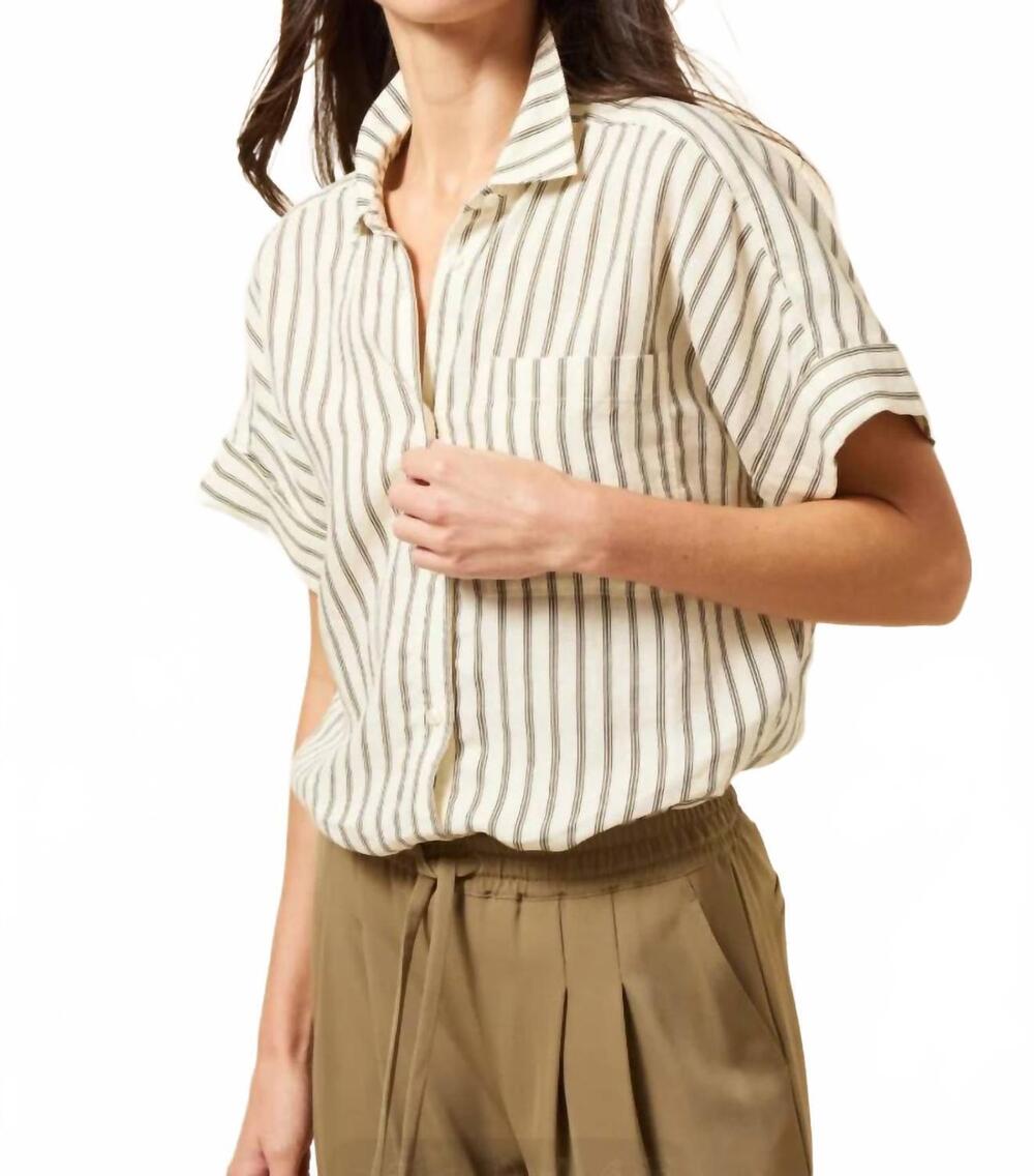NEW LYSSE adley linen boxy shirt in olive grove stripe